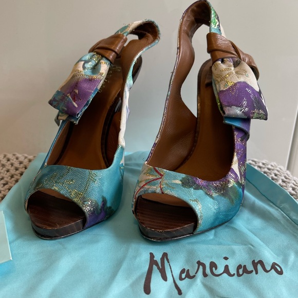 MARCIANO - Gorgeous Floral Colourful Sling Back Heels - Open Toe - Picture 3 of 13